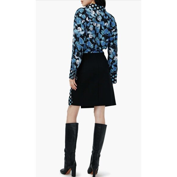 DIANE VON FURSTENBERG Olia Mixed Media Wrap Dress Blue Black Size XS - NWT $458 - Picture 5 of 9